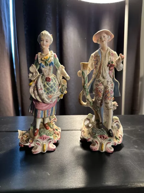 A Pair of Samson Porcelain figures in the Chelsea manner, gilt decorated bases