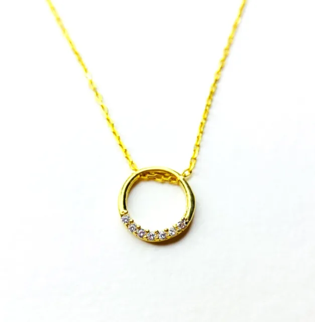 Circle 14k Solid Gold Handmade Necklace with Zircon Stone