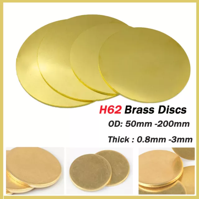 H62 Solid Brass Discs Blanks Metal Round Sheets OD 50mm-200mm Thick 0.8mm - 3mm