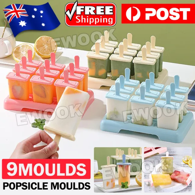 9 Cells Block Moulds Ice Cream Mold Icy Pole Jelly Pop Popsicle Maker Mould Tray