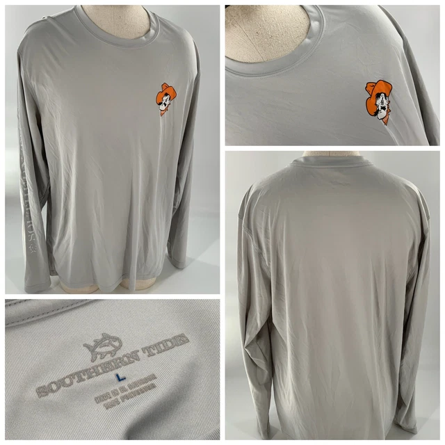 Oklahoma Stato Cowboys Southern Tide Manica Lunga Maglia L Grigio Ygi F2-445