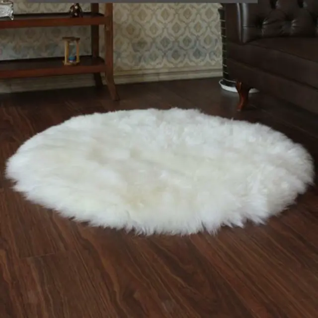 Dia. 40cm Faux Wool Deluxe Floor Mat Fluffy Home Decorative Carpet-White 2