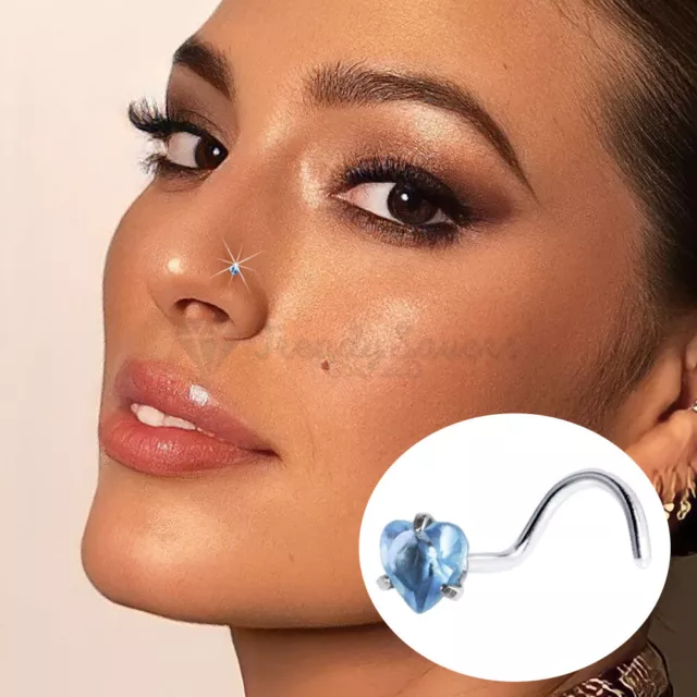 1PC CHARMING SKY Blue Crystal CZ Heart Shaped 316L Surgical Steel