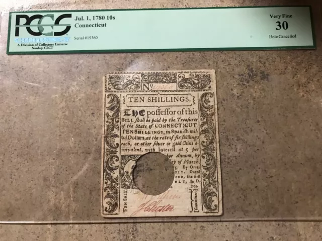 Pcgs 1780 10s Hartford Connecticut CT Colonial Currency Note Bill 10 Shillings