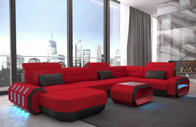 Sofa Interior Design Couch Designersofa Roma U Shape Microfibre Red Ottoman LED