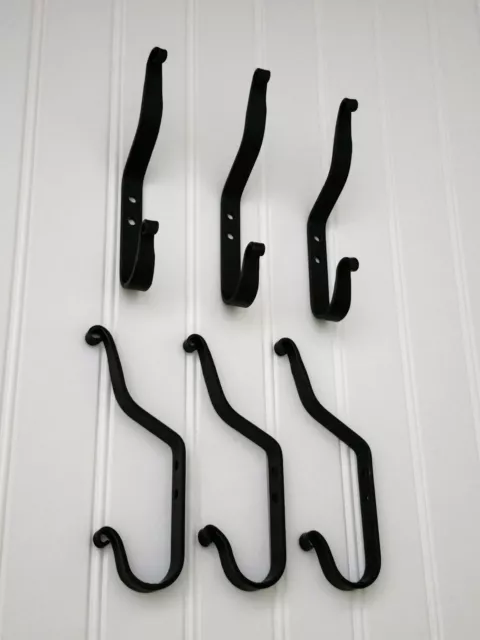 6 Amish forged wrought iron double coat hooks - strong sturdy hand crafted metal