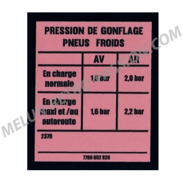 Autocollant Pression Gonflage Pneu Renault 4 4L R4 F6 Fourgonette Rose Noir