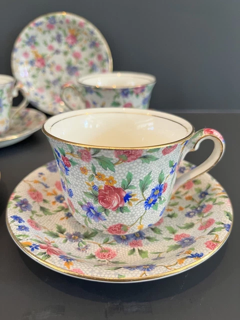 Vintage Royal Winton Old Cottage Chintz 4 Cups & 5 Saucers Grimwades England 2