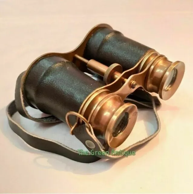 Antique Brass Binocular Leather Grip Vintage Nautical Opera Theatre Glasses gift
