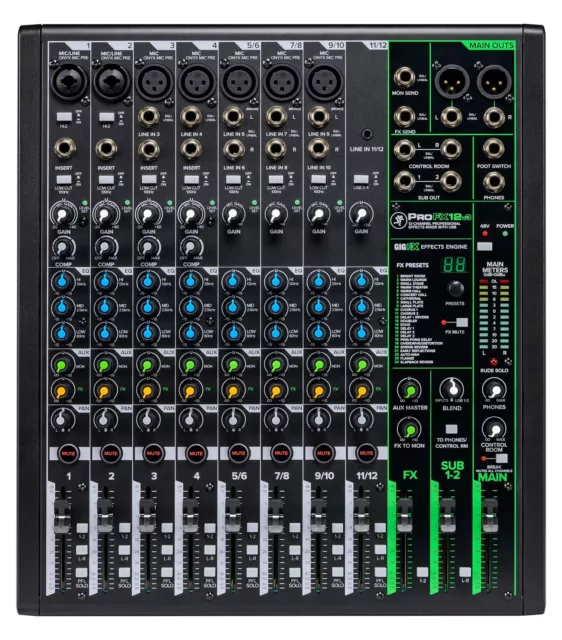 Mackie ProFX12v3 Mischpult 12-Kanal Mixer 7 Mikrofoneingänge 2x4 USB Interface