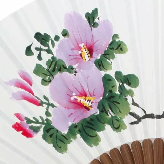 Hand Painted Oriental Asian Pink Flower Folding Mulberry Paper Bamboo Art Fan 3