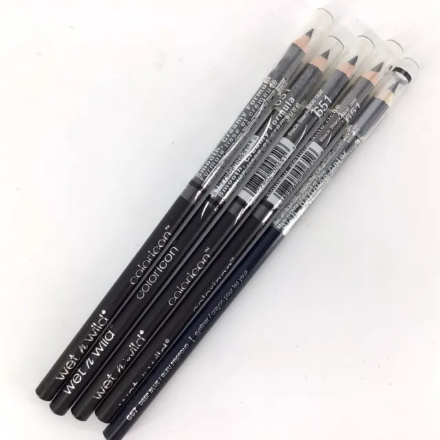 Wet N Wild ColorIcon Brow & Eyeliner Pencil 651 Black 657 Deep Blue 5 Pcs