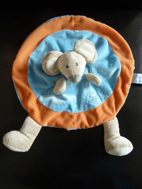 37- DOUDOU PLAT ROND SOURIS TIAMO COLLECTION orange bleu - ETAT NEUF