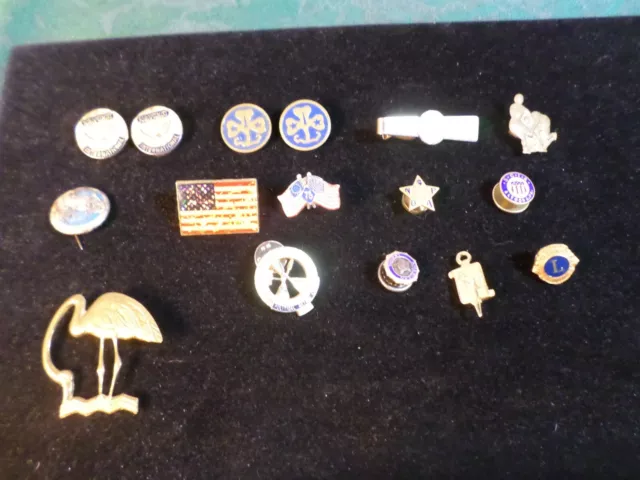 16pc Vintage Gold/Enamel Lapel Pins-Flags/Wrestling/Lions/Bird-Free Shipping