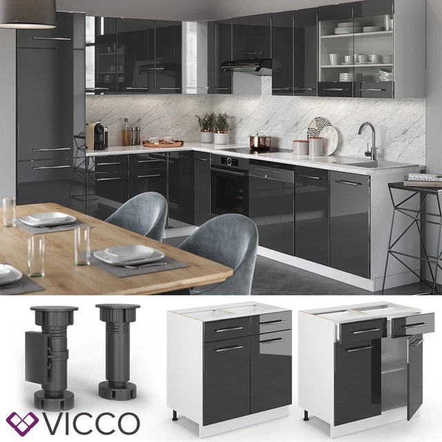 Vicco Meuble Bas De Cuisine R-Line, Bleu-gris/Blanc, 60 Cm Sans Plan De Travail