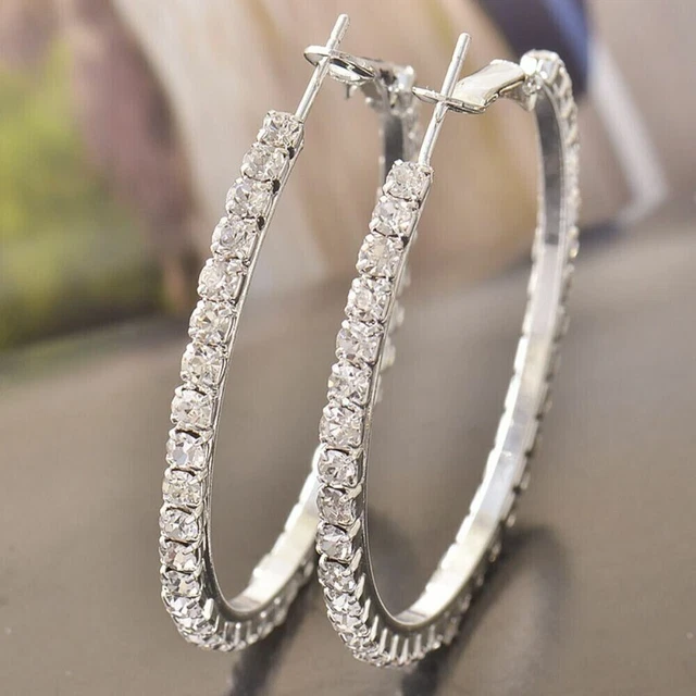 2Ct Round Cut Lab-Created Diamond Women's Hoop Earrings 14K White Gold Finish