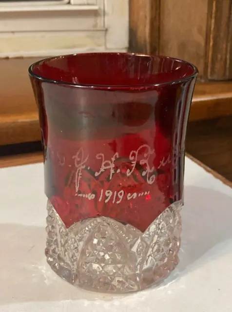 Ruby Glass EAPG Goblet Glass Mrs. J.H. Russell 1919 4" Tall Perfect Condition