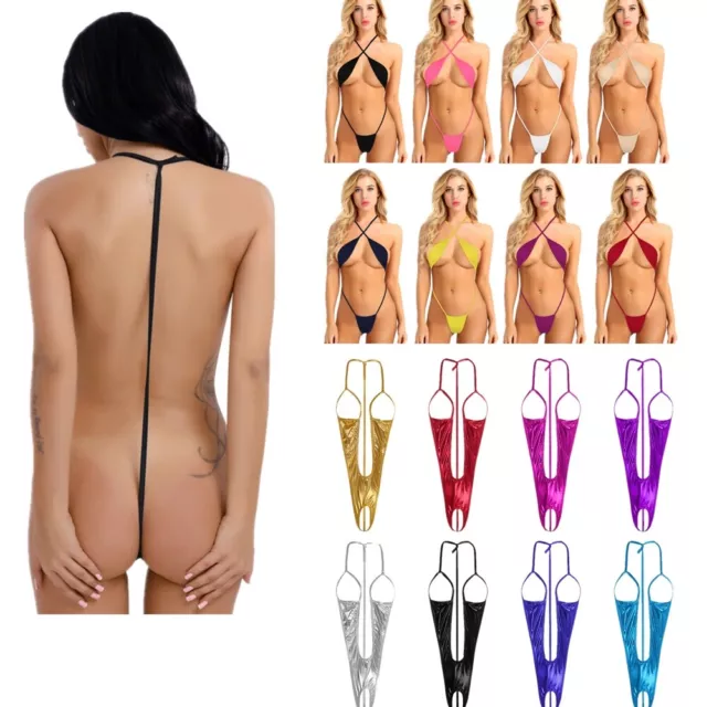 US Sexy Women Lingerie Sling Shot Thong Nightwear Bodysuit Open Bust Sleepwear