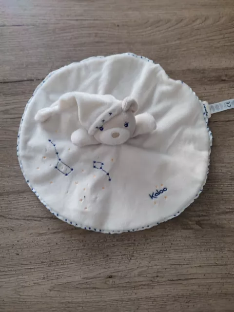 Doudou plat rond ours blanc bleu étoiles Petite Etoile KALOO