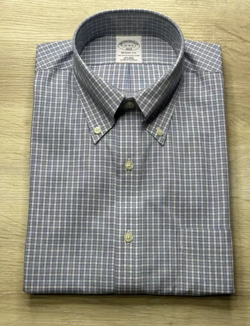 NWT Brooks Brothers Men Dress Shirt Blue Plaid Regent Fit Non-Iron All Cotton