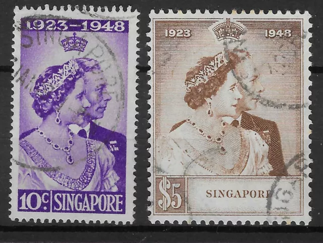 Singapore 1948 Silver Wedding Set (2) Good-Fine Used Sg. 31, 32.   (A23)