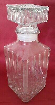 Vintage Clear Cut Glass Liquor Decanter Square Wide Mouth Glass Stopper  750ml