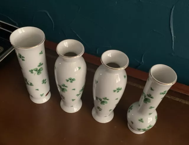 Vintage Lot Of 4 Lefton Handpainted China Shamrock Bud Vases 2612 Rare Gold Edge 2