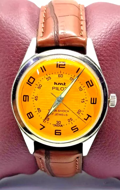 HMT PILOT Hand-Winding Men's Watch Stainless Steel Yellow Dial Working