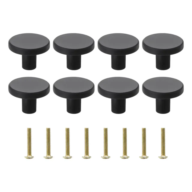 Solid Knobs, 8 Pack Round Zinc Alloy Cabinets Knob with Screw (M4, Black)