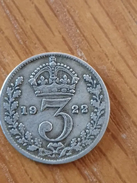 KING GEORGE V 3d COIN / 1922 SILVER THREEPENCE 3PGV