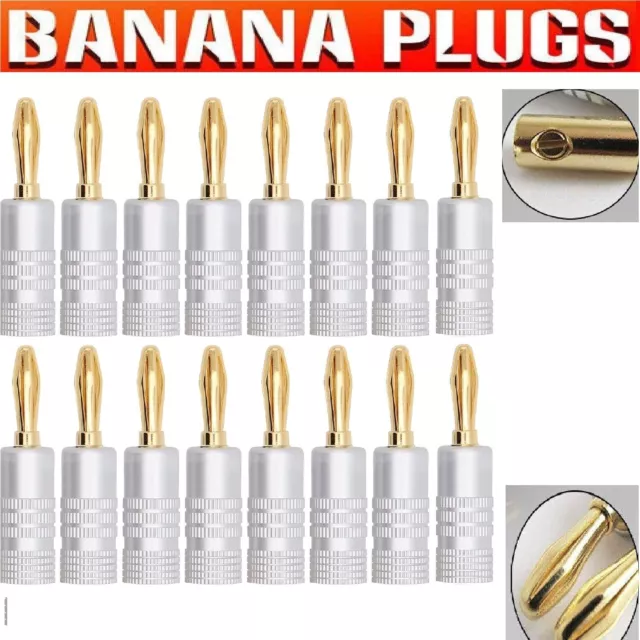 New Gold Plated Banana Plugs Audio Jack Speaker Wire Cable Screw Connector 4mm