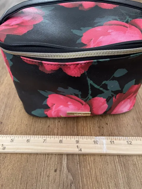 New Trina Turk Bright Pink Floral Cosmetic Bag with Zipper Closure