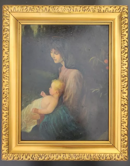 Ölgemälde Madonna mit Kind signiert Christoph datiert unter Signatur 1912