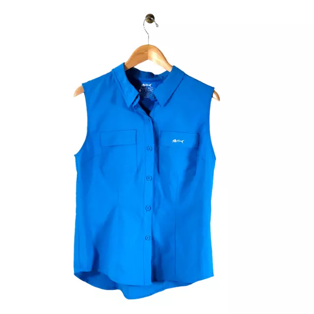 Camisa de pesca con cebo plateado para mujer mediana sin mangas ventilada azul exterior informal