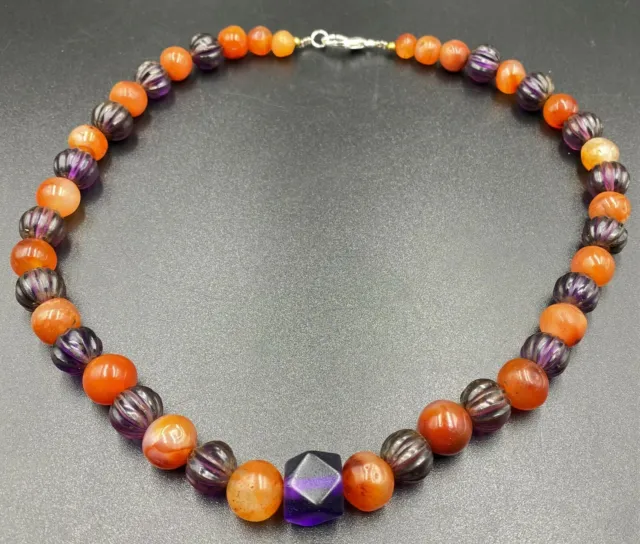 Carnelian Agate Amethyst Old Vintage Antiquity Trade Beads Jewelry Necklace