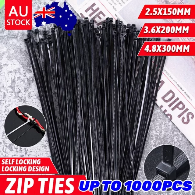 Cable Ties Zip Ties Nylon UV Stabilised 100/500/1000x Black Cable Tie AU Stock