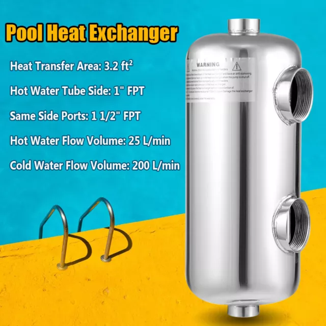 Stainless Steel Tube and Shell Heat Exchanger Same Side 135K 1"+ 1 1/2"FPT Hot!