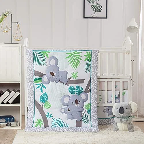 Baby Nursery Crib Bedding Set, 3 Piece Standard Size Crib Set, Grey and Koala