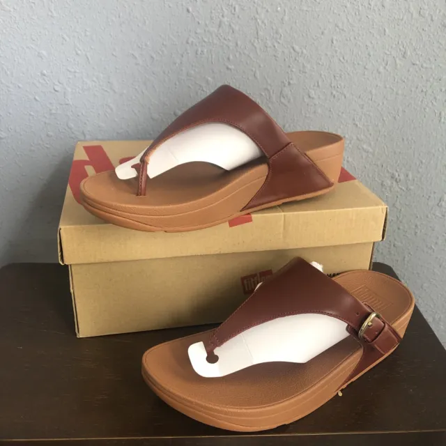 FitFlop Womens Size 6 Brown Leather The Skinny Thong Buckle Slide Sandals NEW