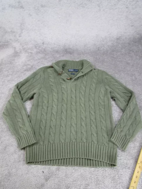 Polo Ralph Lauren Sweater Mens Medium Silk Cable Knit Green Toggle