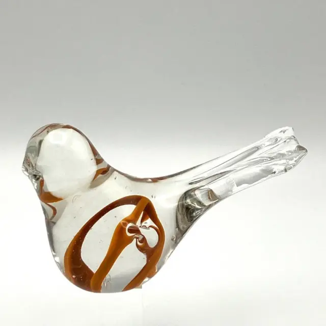 Orange Ribbon & Clear Art Glass Bird Figurine 7.5cms tall