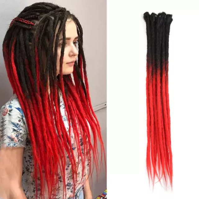 5PCS 24" Handmade Dreadlocks Hair Extensions Ombre Red Dreads Locs Hip Hop Hair