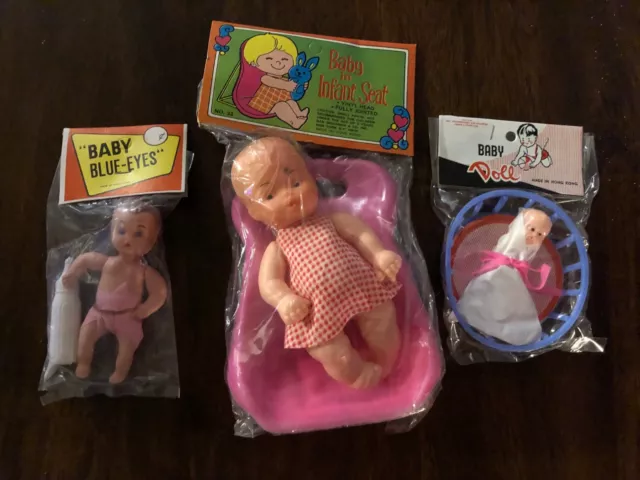 Dime Store Toys - Baby Dolls - 1960s NOS - 3 New Dolls in Original Packaging