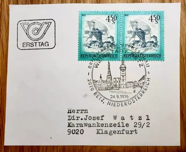 BRIEFMARKEN ÖSTERREICH 1976 Ersttag FDC  , Sonderstempel WEINSTADT RETZ