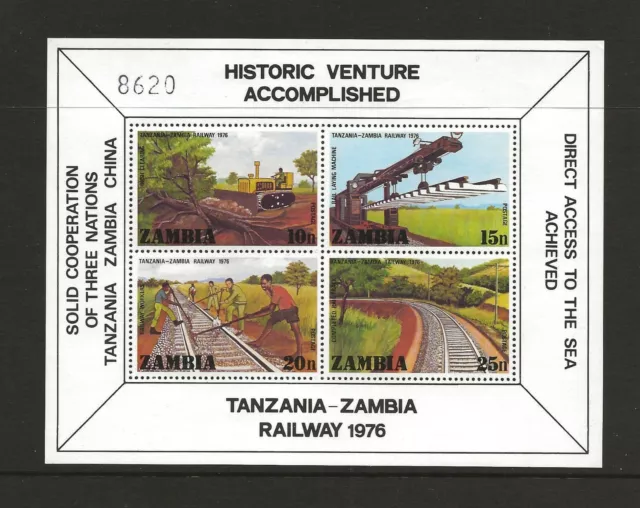 1976 Mini foglio ferroviario dello Zambia SG MS257 non montato nuovo