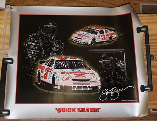 Dale Earnhardt Sr #3 Quick Silver 1995 Signed Sam Bass Poster Lithograph 24X28
