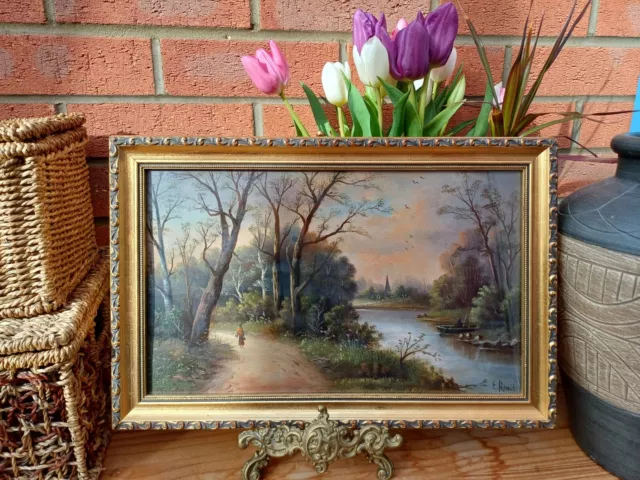 French antique landscape signed E Ronal. Late 19th early 20th Century.