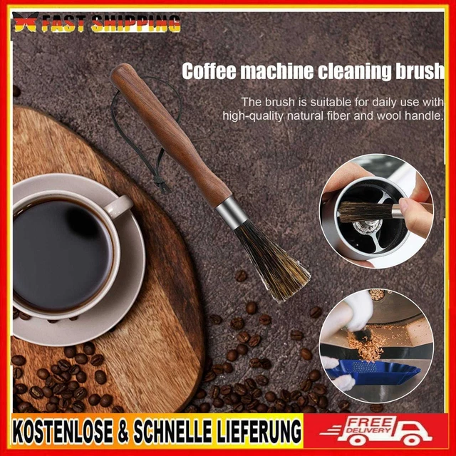 Coffee Grinder Cleaning Brush Wood Handle Natural Bristles Leather Hanging Loop