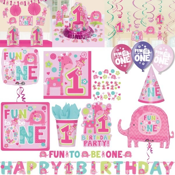 1. Anniversaire Fille Rose Animaux Premier D'Enfant Déco Nombre Fête Set