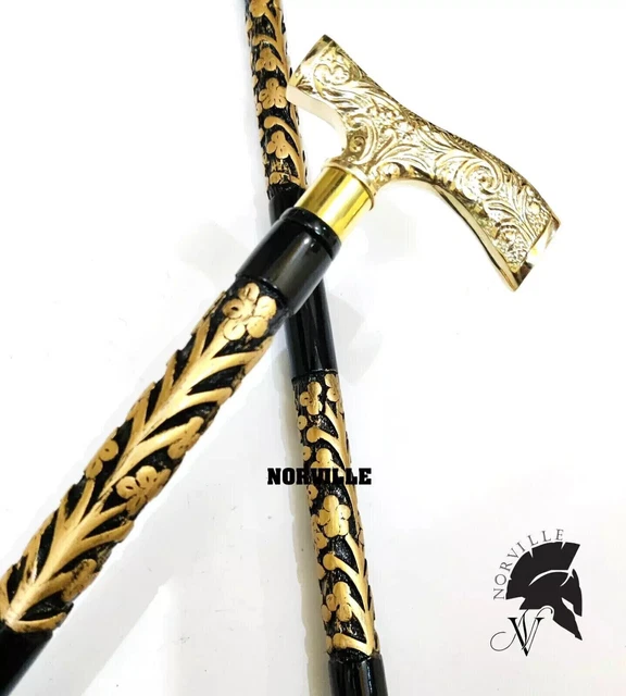 ANCIEN BÂTON DE Marche En Bois Vintage En Laiton Forme De Dragon Motif